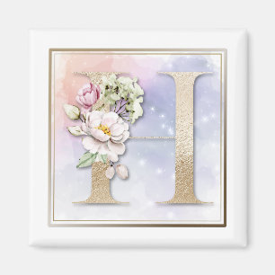 H Monogram Burgunder Blumenmagnet Magnet