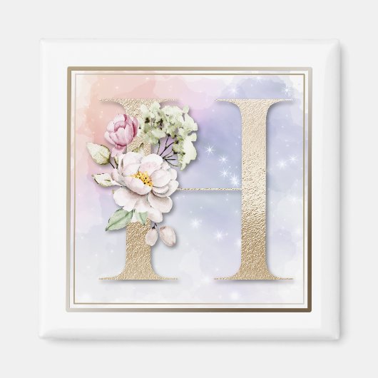 H Monogram Burgundy Floral Magnet (Vorne)