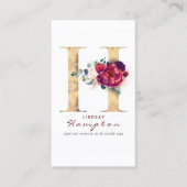 H Monogram Burgundy Red Blume and Imitats Gold Visitenkarte (Vorderseite)