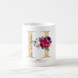 H Monogram Floral Burgund Red and Navy Blue Kaffeetasse