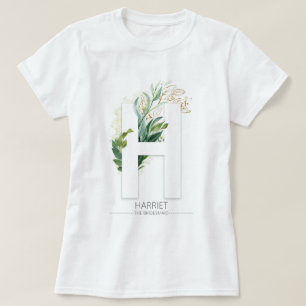 H Monogram Gold Greenery Blätter Elegant T-Shirt