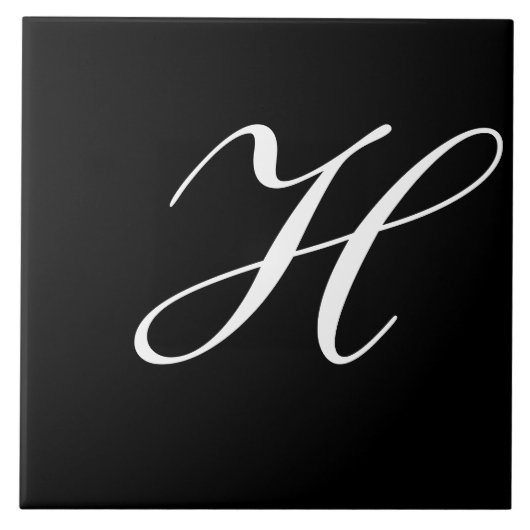 H Monogram Initial White auf Schwarz Fliese (Vorderseite)