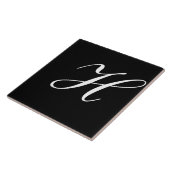 H Monogram Initial White auf Schwarz Fliese (Seite)