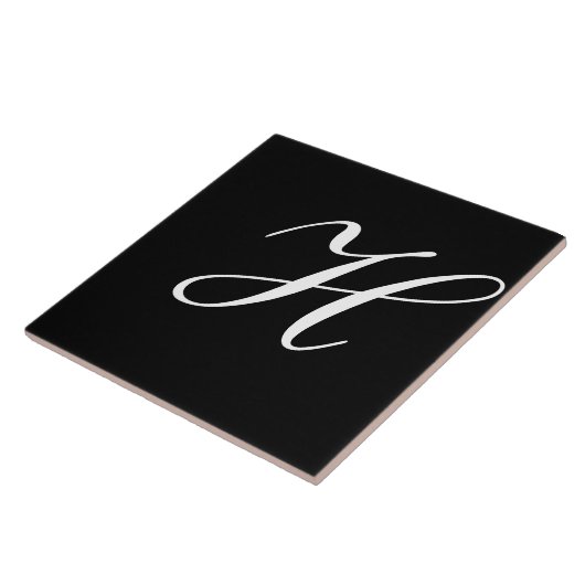 H Monogram Initial White auf Schwarz Fliese (Seite)