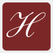 H Monogram Initial White on Maroon Quadratischer Aufkleber (Vorderseite)