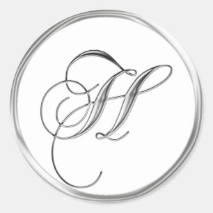 H Monogram Letter Sliver auf dem White Wedding Sie Runder Aufkleber
