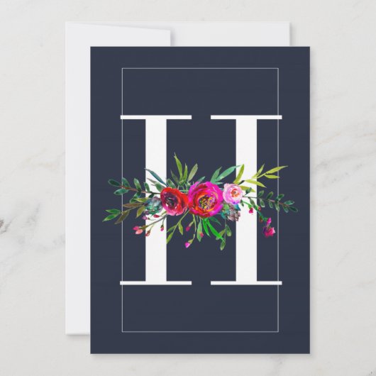 H Monogram letzte erste Hochzeit mit moderner Blau Einladung (Rückseite)