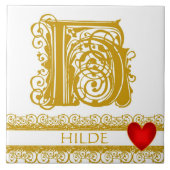 H Monogram Name Gold Lace Red Heft Template Tile Fliese (Vorderseite)