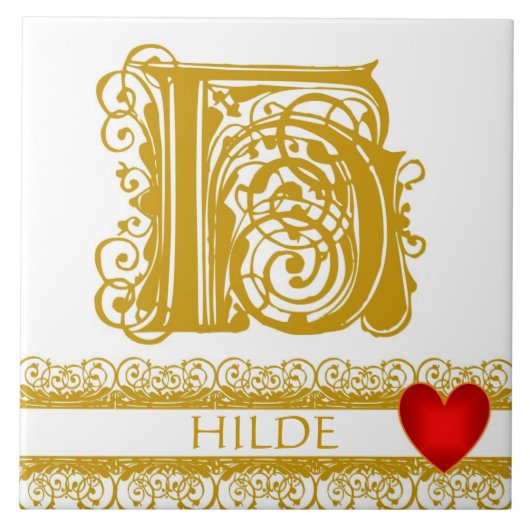 H Monogram Name Gold Lace Red Heft Template Tile Fliese (Vorderseite)