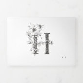 'H' Monogram Schöne gezeichnete Blumenhochzeit Dreifach Gefaltete Einladung (Cover)