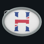 H Monogram überlagert sich auf der Flagge der Unio Ovale Gürtelschnalle<br><div class="desc">H Monogram überlagerte sich auf Union Jack Flag Belt Buckle Design © Trinkets and Things 2017 - AHP Design. Alle Rechte vorbehalten. 030417</div>