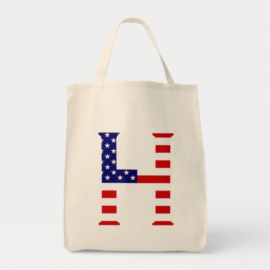 H Monogram überlagert sich auf US Flag Gtcnt Tragetasche (Vorne)