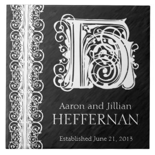 H Monogram "White Lace on Black" Hochzeitszange Fliese