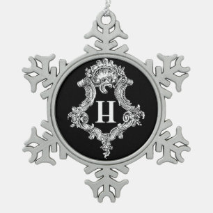 H Monogramm Anfangsornament Schneeflocken Zinn-Ornament