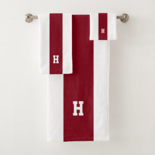 H-Monogramm auf karmesinrot und weiß gestreift Badhandtuch Set