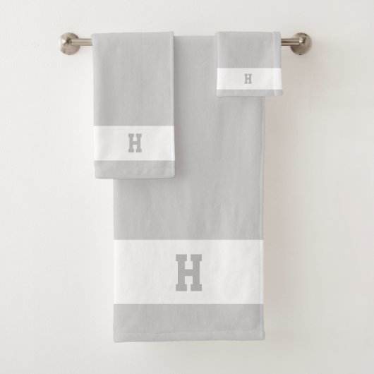 H Monogramm auf leicht grau und weiß Badhandtuch Set (Insitu)