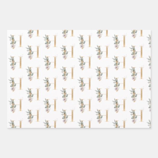 H Monogramm Floral Geschenkpapier Set (Vorderseite 3)