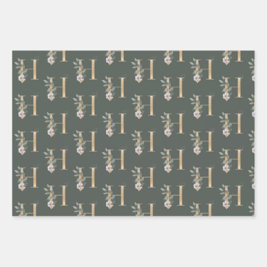 H Monogramm Floral Geschenkpapier Set (Vorderseite 2)