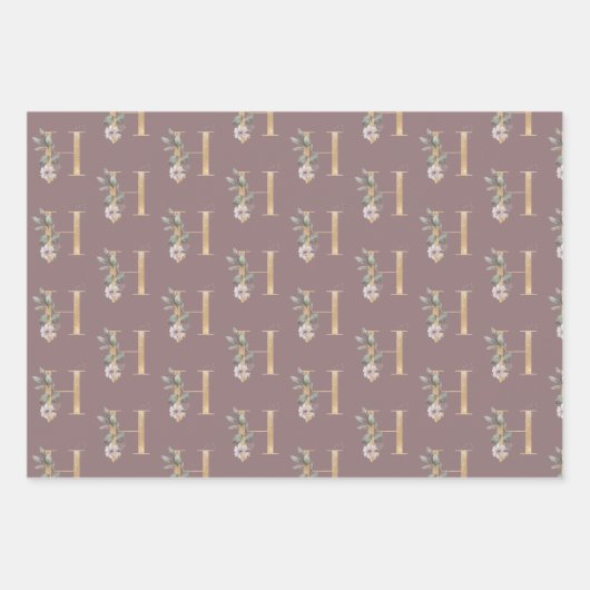 H Monogramm Floral Geschenkpapier Set (Vorderseite)