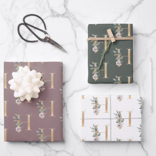 H Monogramm Floral Geschenkpapier Set (Vorderseite)