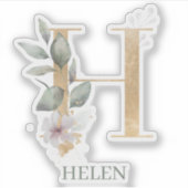 H Monogramm Floral Personalisiert Aufkleber (Vorderseite)