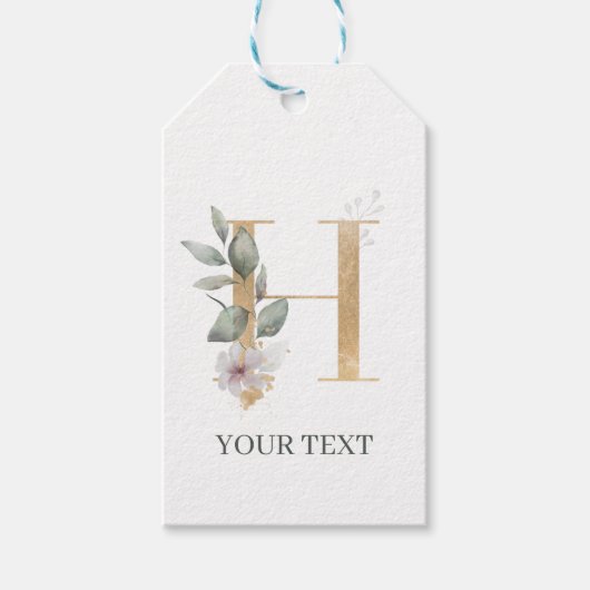 H Monogramm Floral Personalisiert Geschenkanhänger (Vorderseite)
