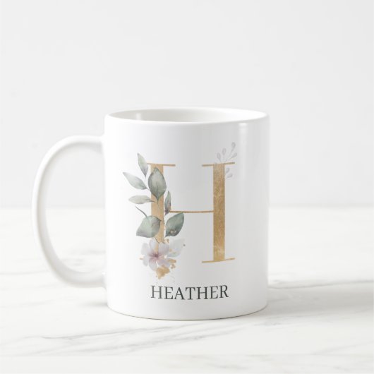 H Monogramm Floral Personalisiert Kaffeetasse (Links)