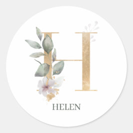 H Monogramm Floral Personalisiert Runder Aufkleber