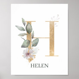 H Monogramm Floral Personalisiertes Poster
