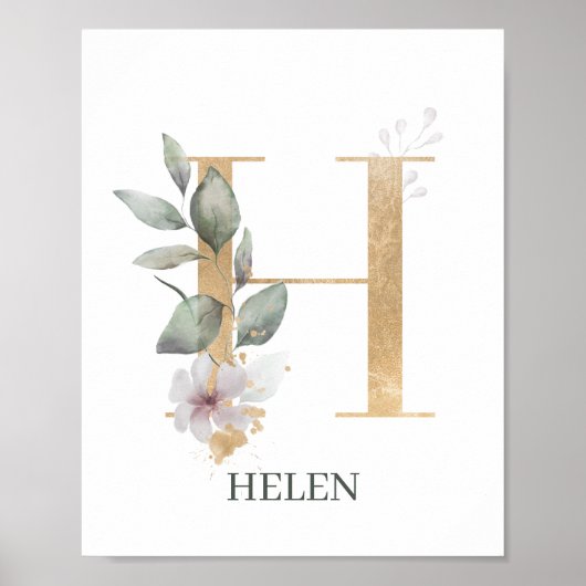 H Monogramm Floral Personalisiertes Poster (Vorne)