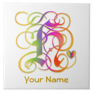 H Monogramm Ihr Name "Gothic Rainbow" Keramik Tile Fliese