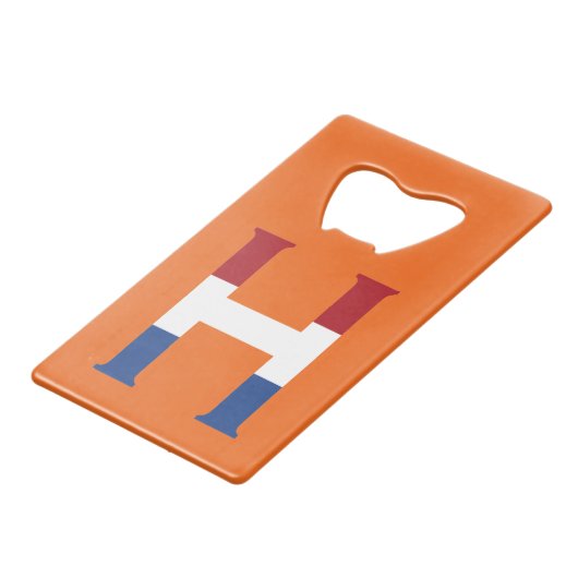 H-Monogramm überlagert auf NLD-Flagge auf oder abb Geldbeutel Flaschenöffner (Rückseite Schrägansicht)