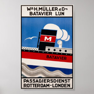 H. Muller Batavier Lijn Vintage Poster 1929