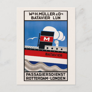 H. Muller Batavier Lijn Vintage Poster 1929 Postkarte