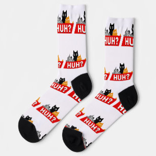 "Hä?" Dummes Multicolor-Cartoon-Katzen-Meme Socken
