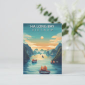 Ha Long Bay Vietnam Boote Vintag Postkarte (Stehend Vorderseite)