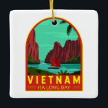 Ha Long Bay Vietnam Reisen Vintag Art Keramikornament<br><div class="desc">Ha Long Bay Vektorgrafik Design. Langvietnam,  im Nordosten Vietnams,  ist bekannt für seine smaragdgrünen Gewässer und tausende von mächtigen Kalksteininseln,  die von Regenwäldern bedeckt sind.</div>