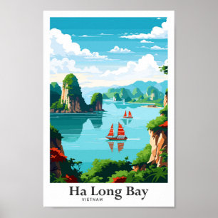Ha Long Bay Vietnam Reisen Vintag Illustration Poster