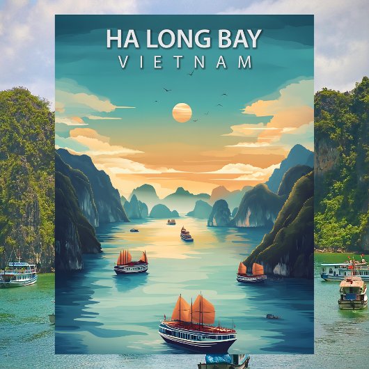 Ha Long Bay Vietnam Retro Southeast Asia Coastal Postkarte
