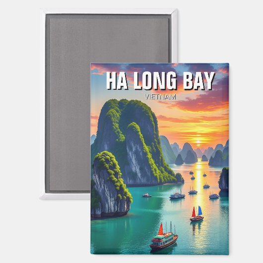 Ha Long Bay Vietnam Sunset Magnet (Vorderseite/Rückseite)