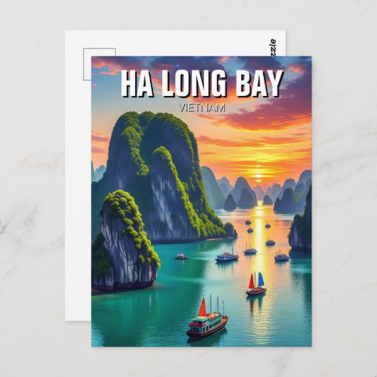 Ha Long Bay Vietnam Sunset Postkarte (Vorne/Hinten)