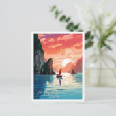 Ha Long Bay Vietnam Vintage-Reise-Abbildung Postkarte (Stehend Vorderseite)
