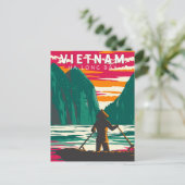 Ha Long Bucht Vietnam Boot Händler Reise Kunst Vin Postkarte (Stehend Vorderseite)