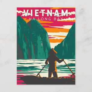 Ha Long Bucht Vietnam Boot Händler Reise Kunst Vin Postkarte