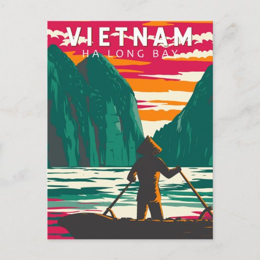 Ha Long Bucht Vietnam Boot Händler Reise Kunst Vin Postkarte (Vorderseite)