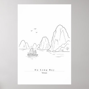Ha Long Bucht Vietnam Minimalistische Linienkunst Poster