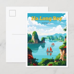Ha-Long-Bucht Vietnam Reise Vintage-Illustration Postkarte
