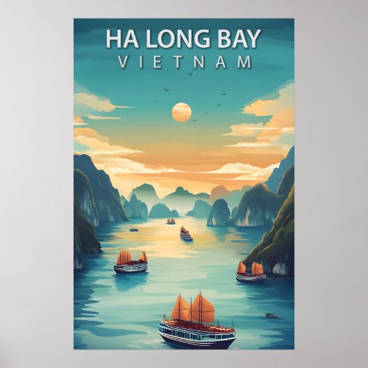 Ha Long Bucht Vietnam Retro Südostasien Küste Poster (Vorne)