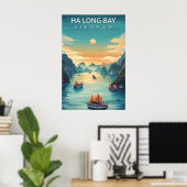 Ha Long Bucht Vietnam Retro Südostasien Küste Poster (Heimbüro)
