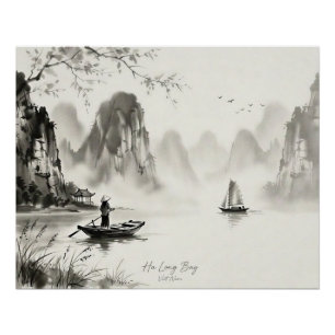 Ha-Long-Bucht Vietnam Tuschelandschaft Poster